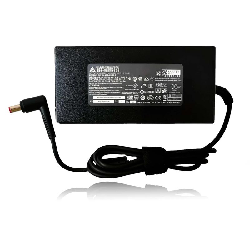 A black Acer 230W AC adapter with a rating label and a coiled cable ending in a large barrel connector