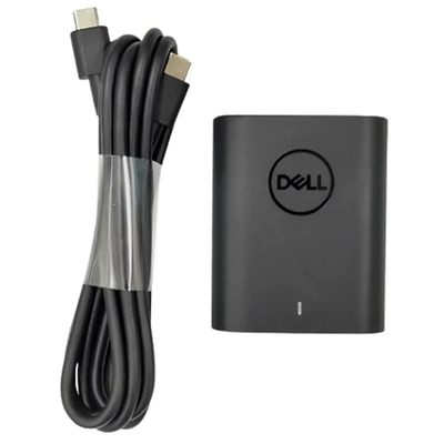 A black Dell 60W USB-C laptop charger with a coiled USB-C cable beside the adapter