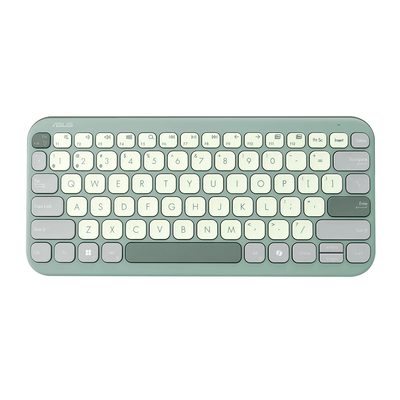 A compact green ASUS Marshmallow wireless keyboard with rounded pastel keycaps and a Copilot key
